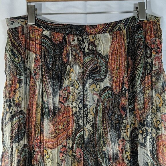 Dana Buchman 100% Silk Maxi Skirt Paisley Orange Multicolor 16 Flowy Ruffle Line - Picture 2 of 10